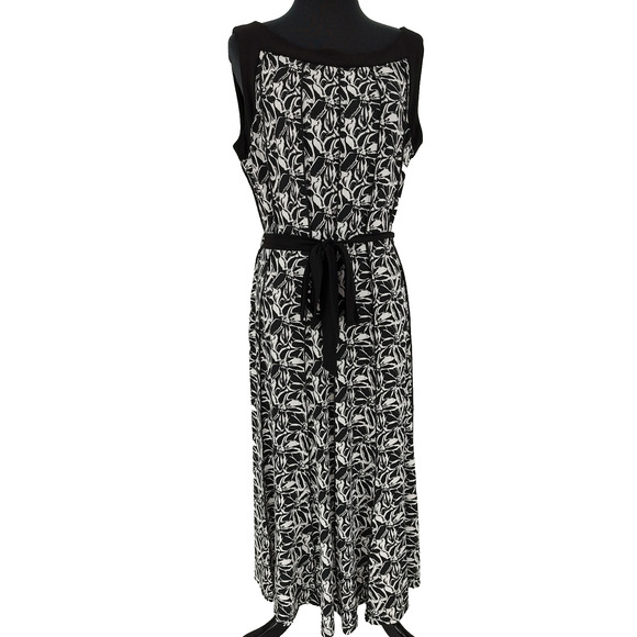 Perceptions N.Y. Woman's Black White Fit&Flare Gusset Dress Size 16 Stretch Flow - Picture 1 of 12
